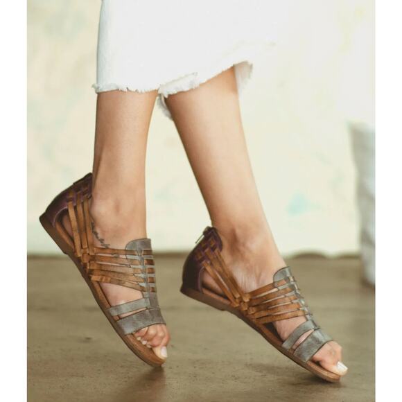 NEW Bed Stu Roan Clarise Huarache Sandal In Grey, Purple Natural Leather Size 8